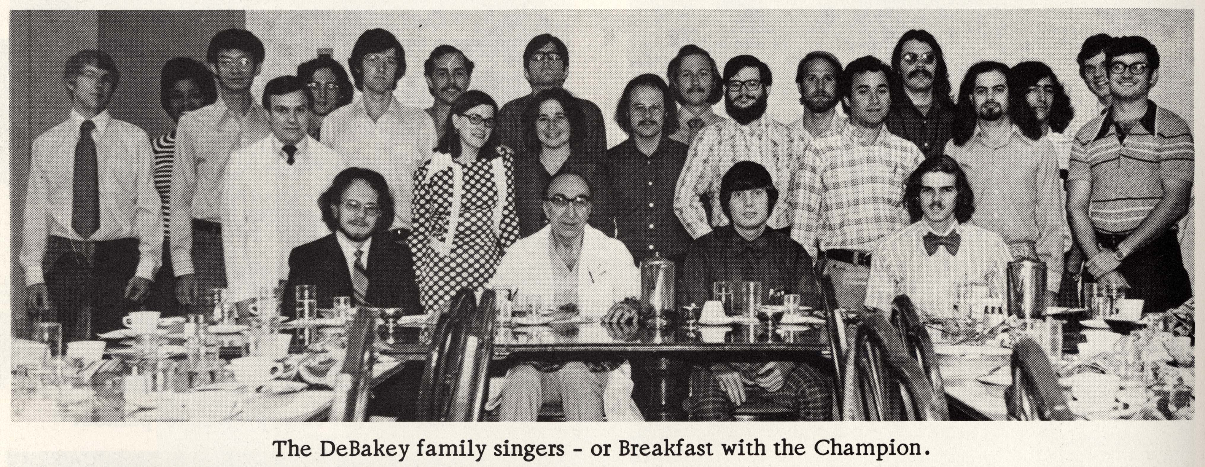 Dr. DeBakey joins students for breakfast in 1974. Photo courtesy Baylor College of Medicine Archives.