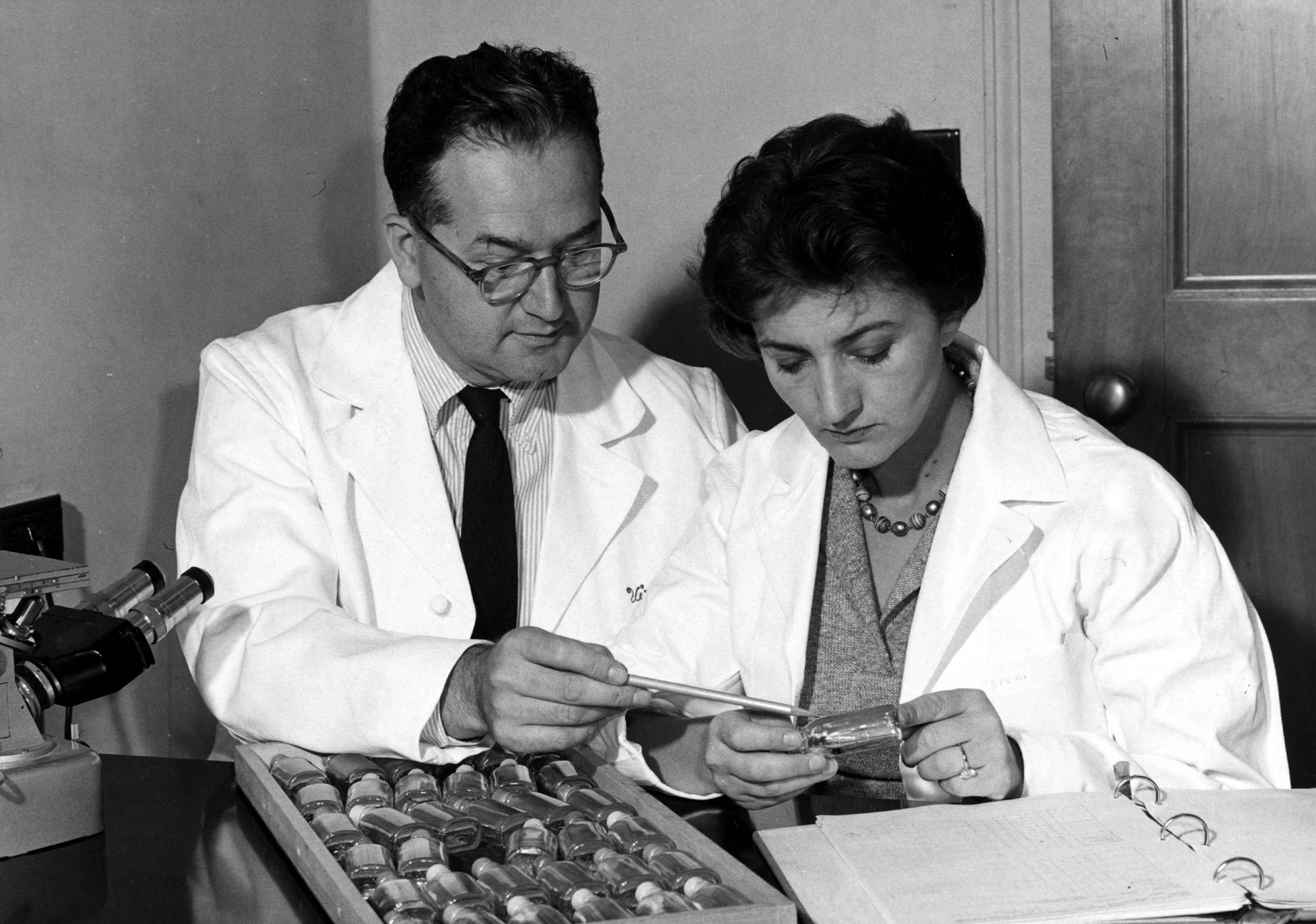 Virology and epidemiology chairman Joseph L. Melnick with his wife, Matilda Benyesh-Melnick, who conducted research at the JIMR. Photo courtesy of Baylor College of Medicine Archives.