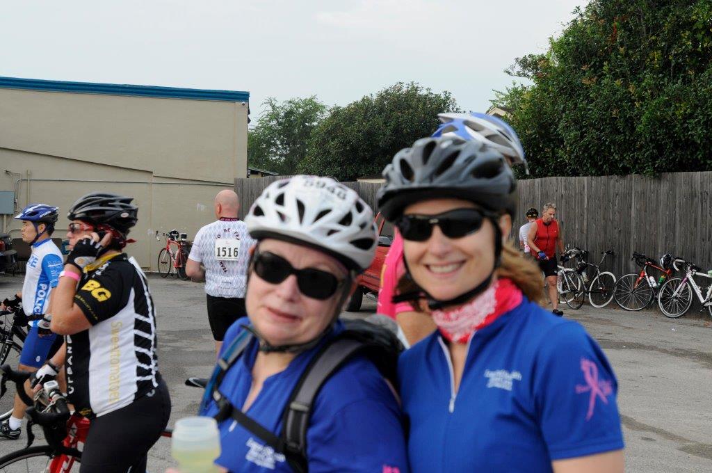Ruth SoRelle and Meggin Crawford pose for a photo during Tour de Pink.