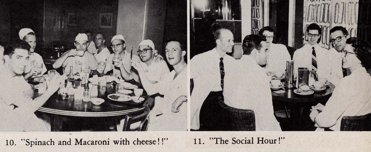 Members of the Baylor community sit around tables for a meal and a cup of coffee.