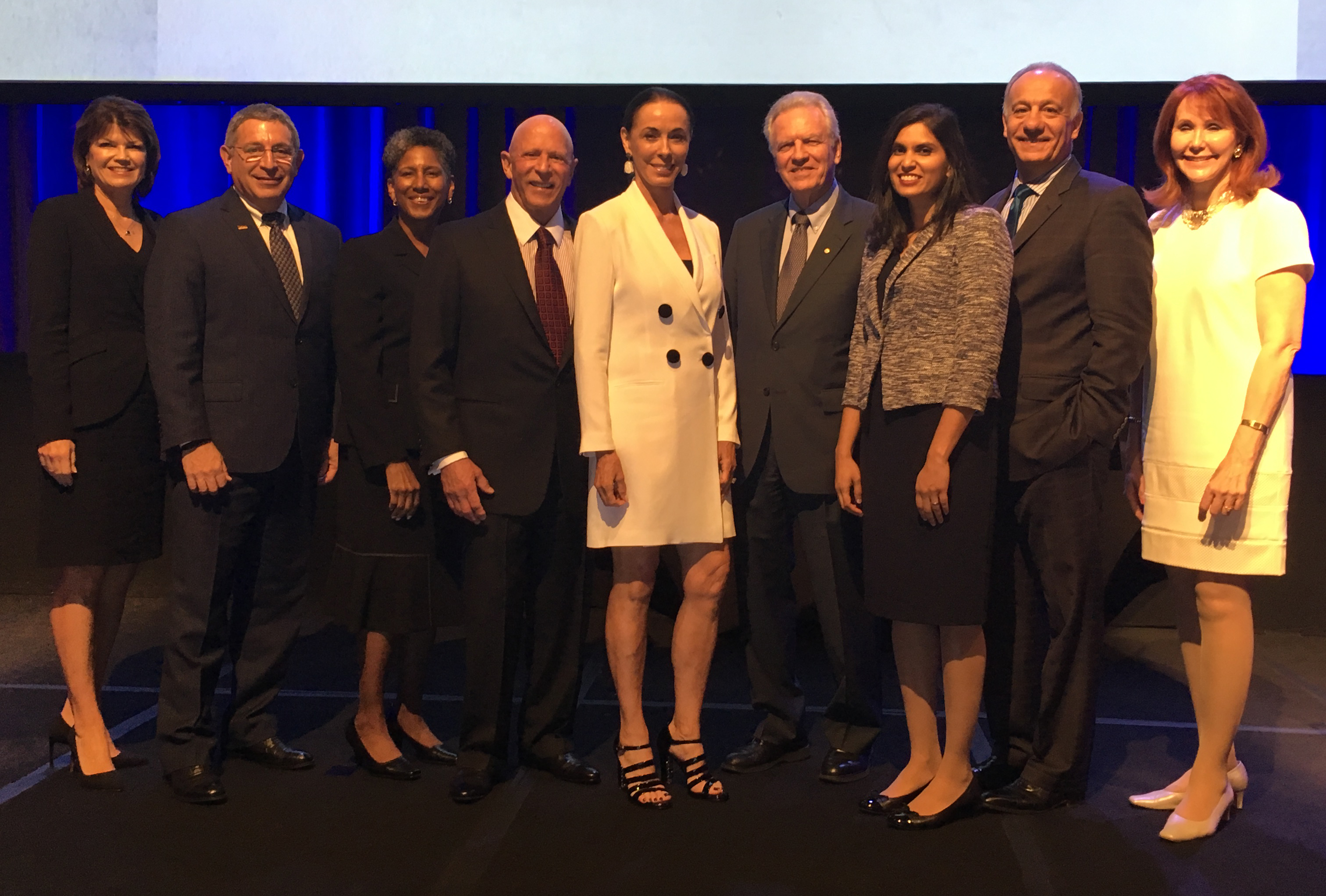 From left, Susan Coulter, Dr. Paul Klotman, Dr. Alicia Monroe, Lester Smith, Sue Smith, Dr. James Lomax, Dr. Vandana Shah, John Damonti and Judy Howell