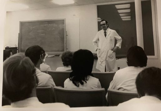 Members of the first Physician Assistant Program class listen to a lecture.