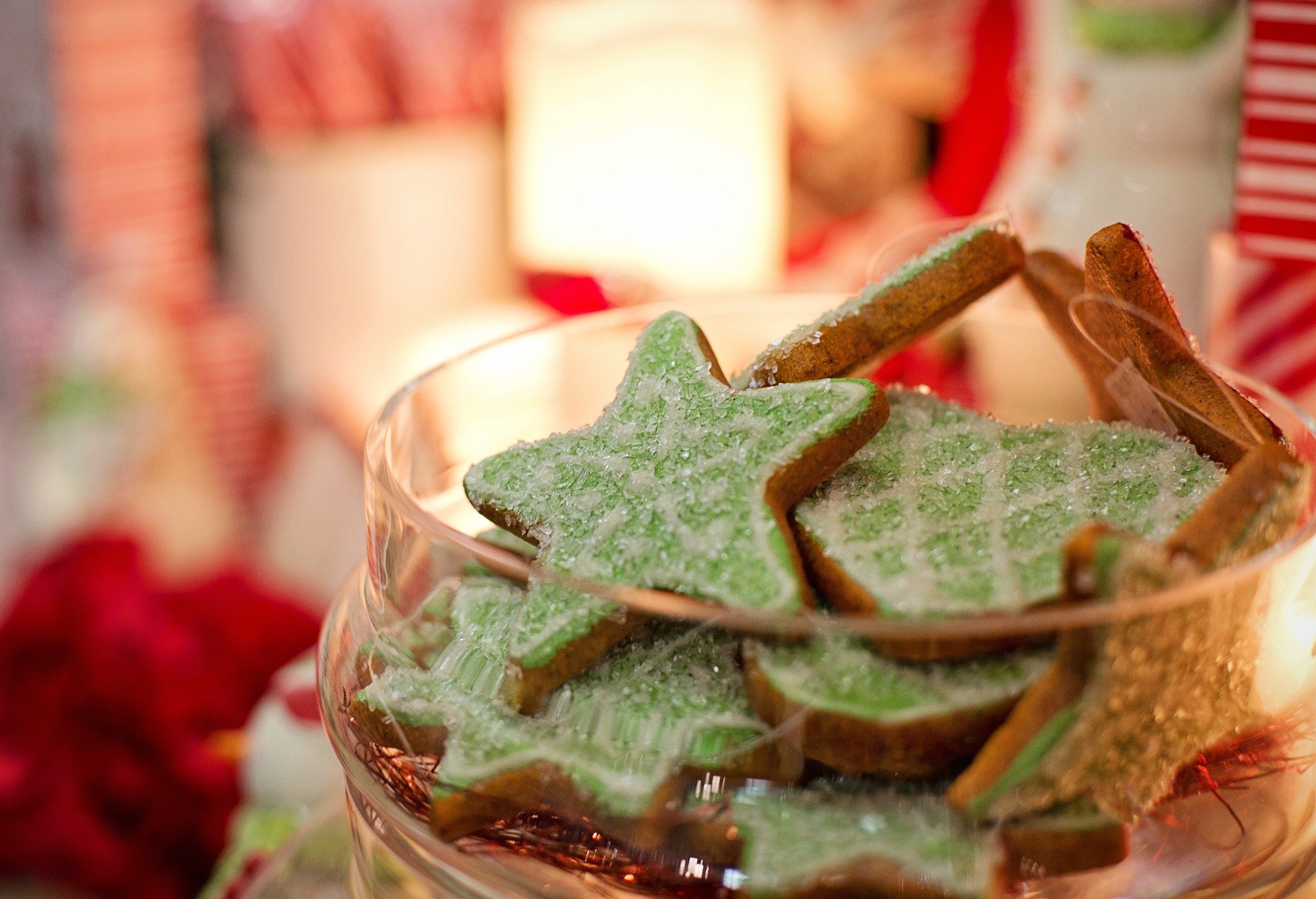 A colorful tray of shaped holiday cookies.