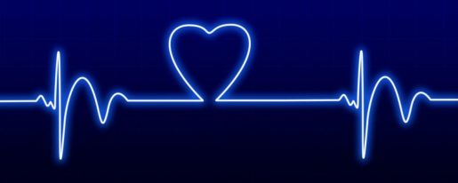 An illustration of an EKG readout with a cartoon heart inside