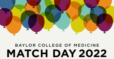 The words "Baylor College of Medicine Match Day 2022" below a group of multi-colored balloons.