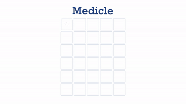 An animation of a word-based brain game called "Midicle" - a parody of Wordle. The game spells out the words Wordy, Games, Think and finally, correctly, Brain."