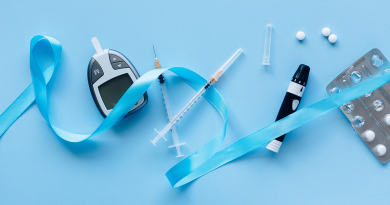 A collection of diabetes testing supplies.