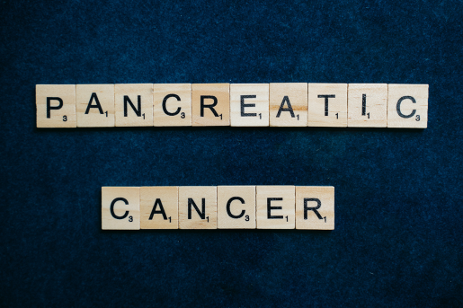 The words "Pancreatic Cancer" spelled out with Scrabble tiles.