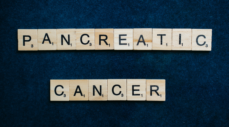The words "Pancreatic Cancer" spelled out with Scrabble tiles.