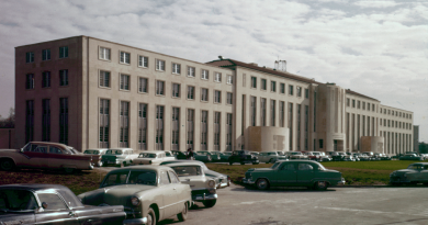 A view of the Cullen Building from the 1950s
