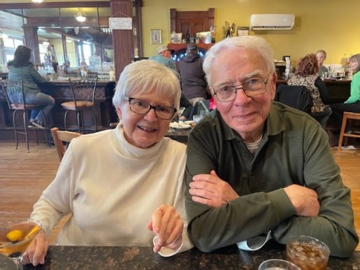 Patient Lolita Slagle with her husband in a restaurant.