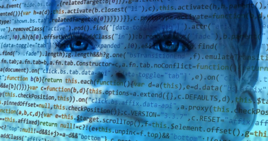 A digitally-generated young person with computer code floating in front of their face.