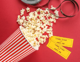 Spilt popcorn and movie tickets
