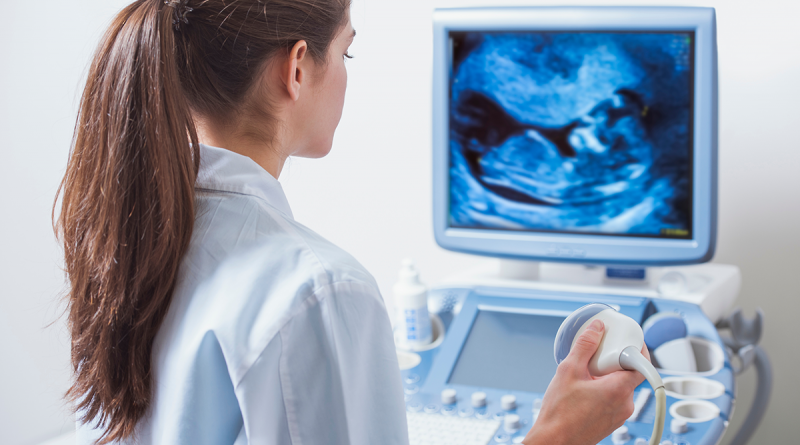 A doctor viewing an ultrasound result.