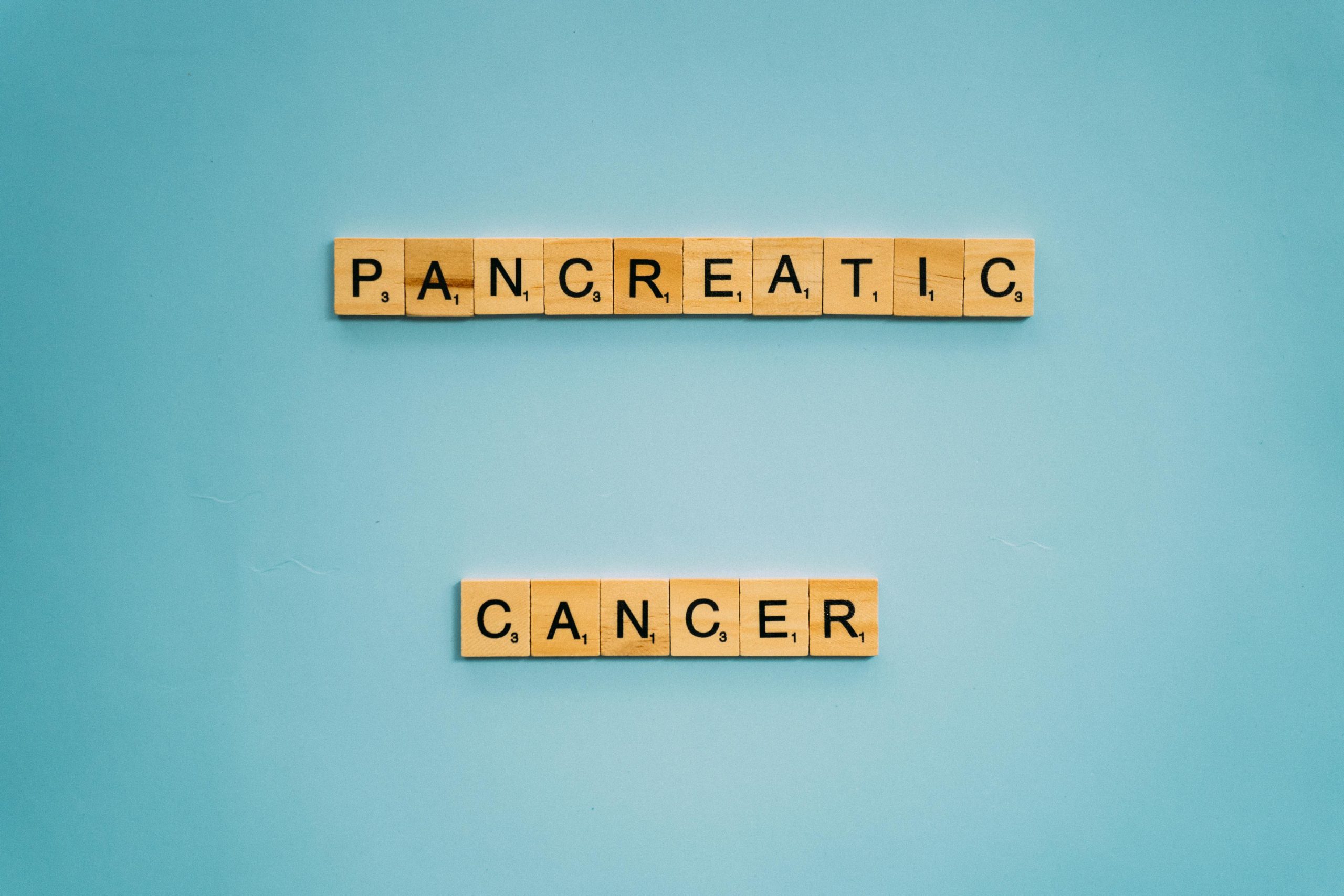 The words "Pancreatic Cancer" written in Scrabble tiles.