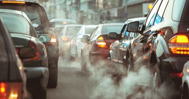 Cars in a traffic jam in the city.