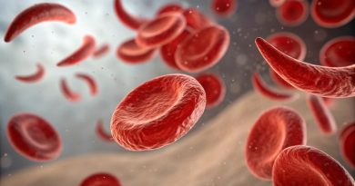 Close up of normal and sickle cell blood cells