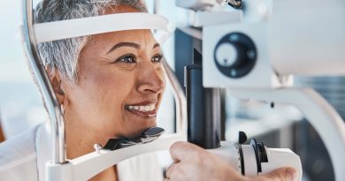 Woman getting an eye exam.