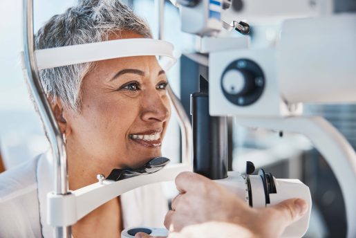 Woman getting an eye exam.