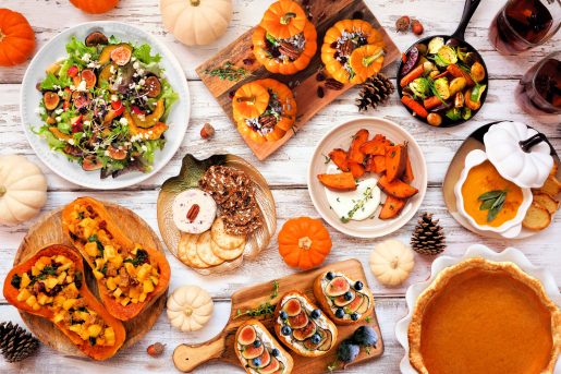 Savory pumpkin dishes on table.
