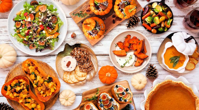 Savory pumpkin dishes on table.
