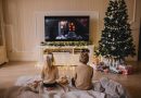 Children watching holiday movies.