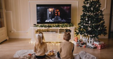Children watching holiday movies.