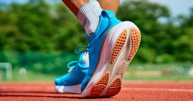 Running shoes on track.
