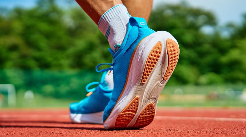 Running shoes on track.