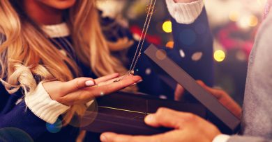 Woman opening present.