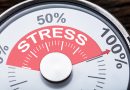 Closeup of stress text with numbers and percentage signs on meter gauge