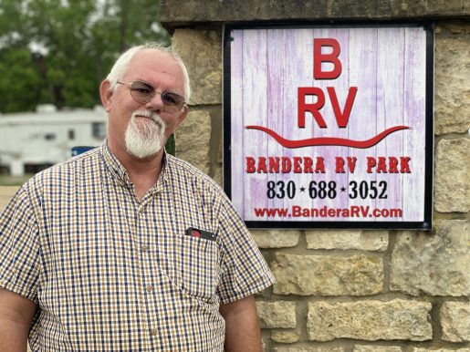 Patient Scott Slate in front of the RV Park he owns.