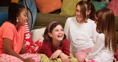 Group of happy young girls at a sleepover