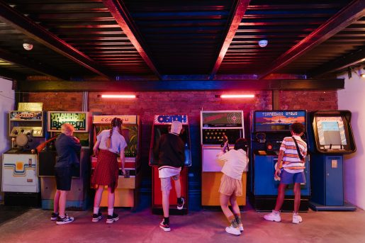 Teenagers at arcade.