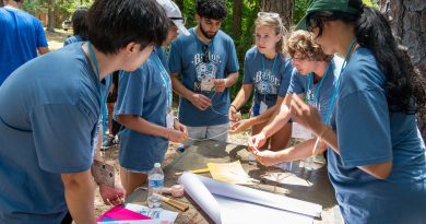 A group of first-year medical students working together at School of Medicine Orientation.