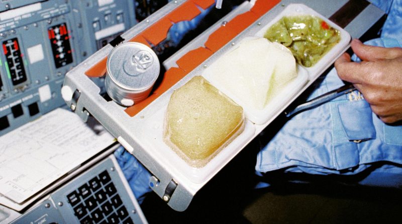 Photo of a Space Shuttle food tray from Columbia's sixth spaceflight.