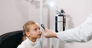 Child getting eye exam.