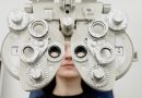 Person undergoing eye exam.